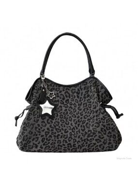 Y2K Polka Dot Faux Suede Slouchy Hobo Tote Bag Large